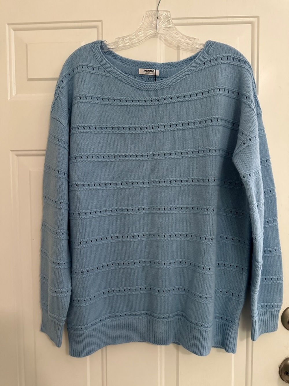 Zeagoo Light Blue Open Knit Crewneck Sweater